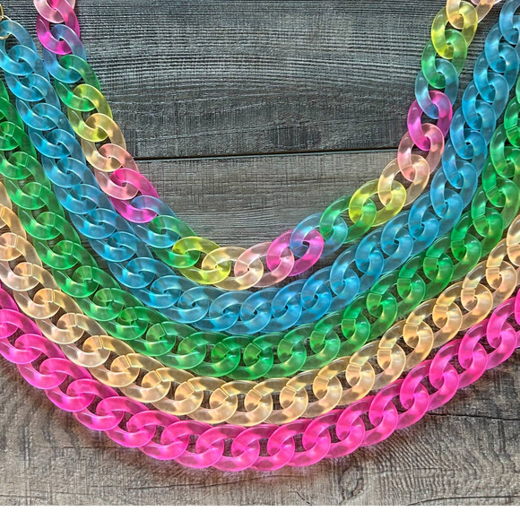 Acrylic Chain Link Neon Necklace Blue - Picture 2 of 3